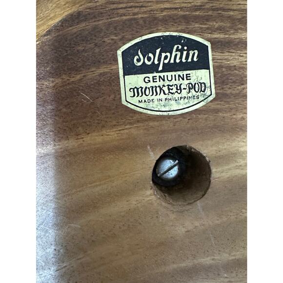 VINTAGE Wooden Dolphin Genuine Monkey Pod Divided Tray Bowl On Rotating Pedestal - Picture 3 of 4